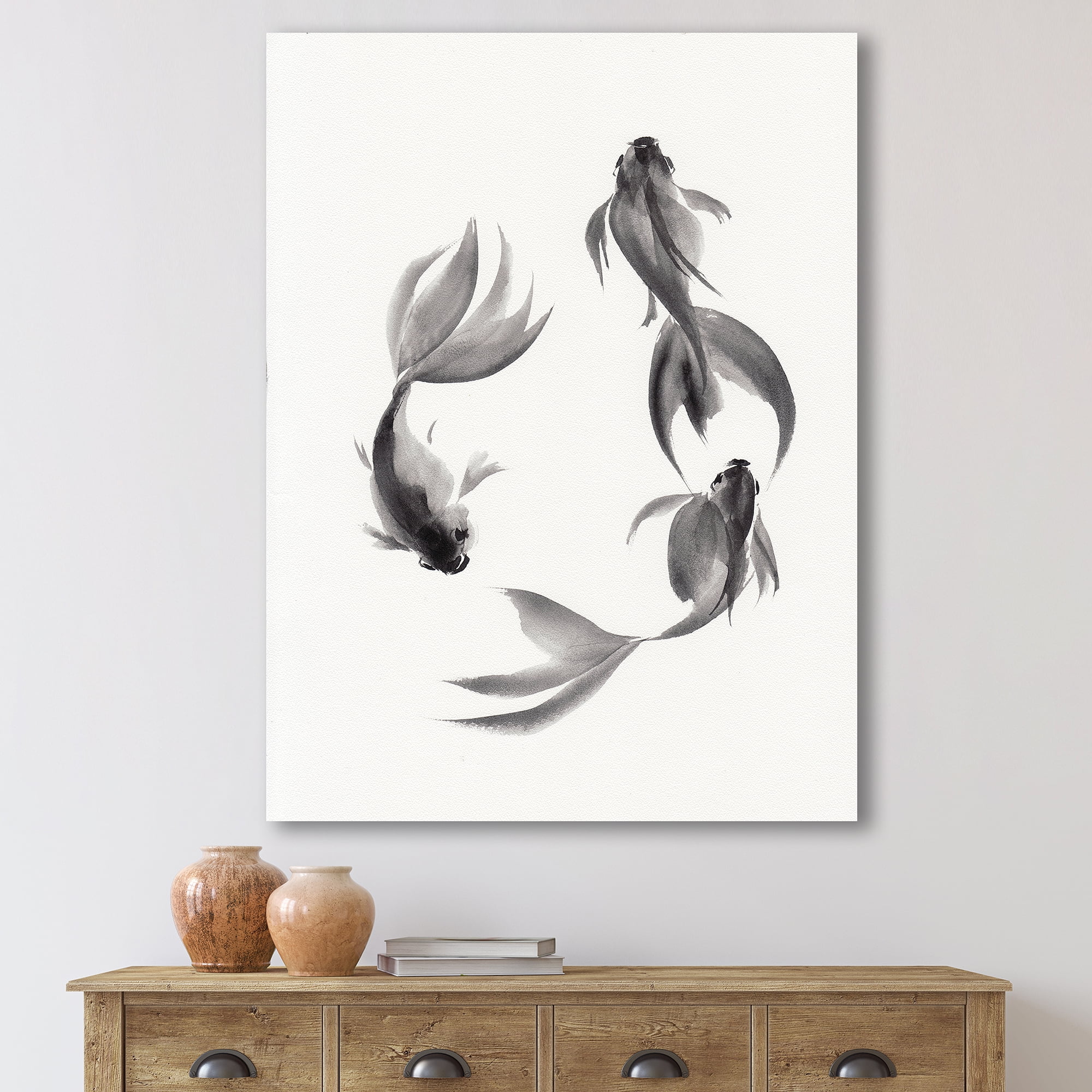 Designart ' Black and White Vintage Fish III ' Nautical & Coastal Canvas Wall Art Print