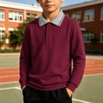thumbnail image 5 of Sentuca Boys School Uniform Polo Shirt Classic Button Up Long Sleeve Top Color Block Comfort Casual Back to School Kids Shirts Size 3-4Y Wine, 5 of 6