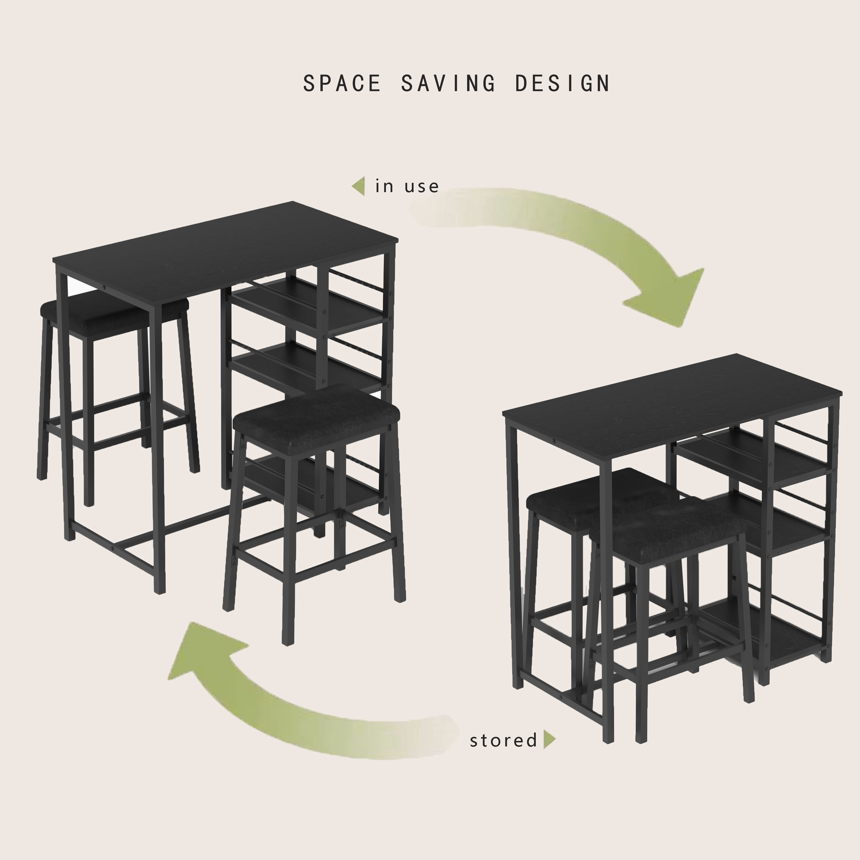 Aukfa Dining Table Set for 2, Kitchen Bar Table Set with Upholstered Stools for Small Space, Black