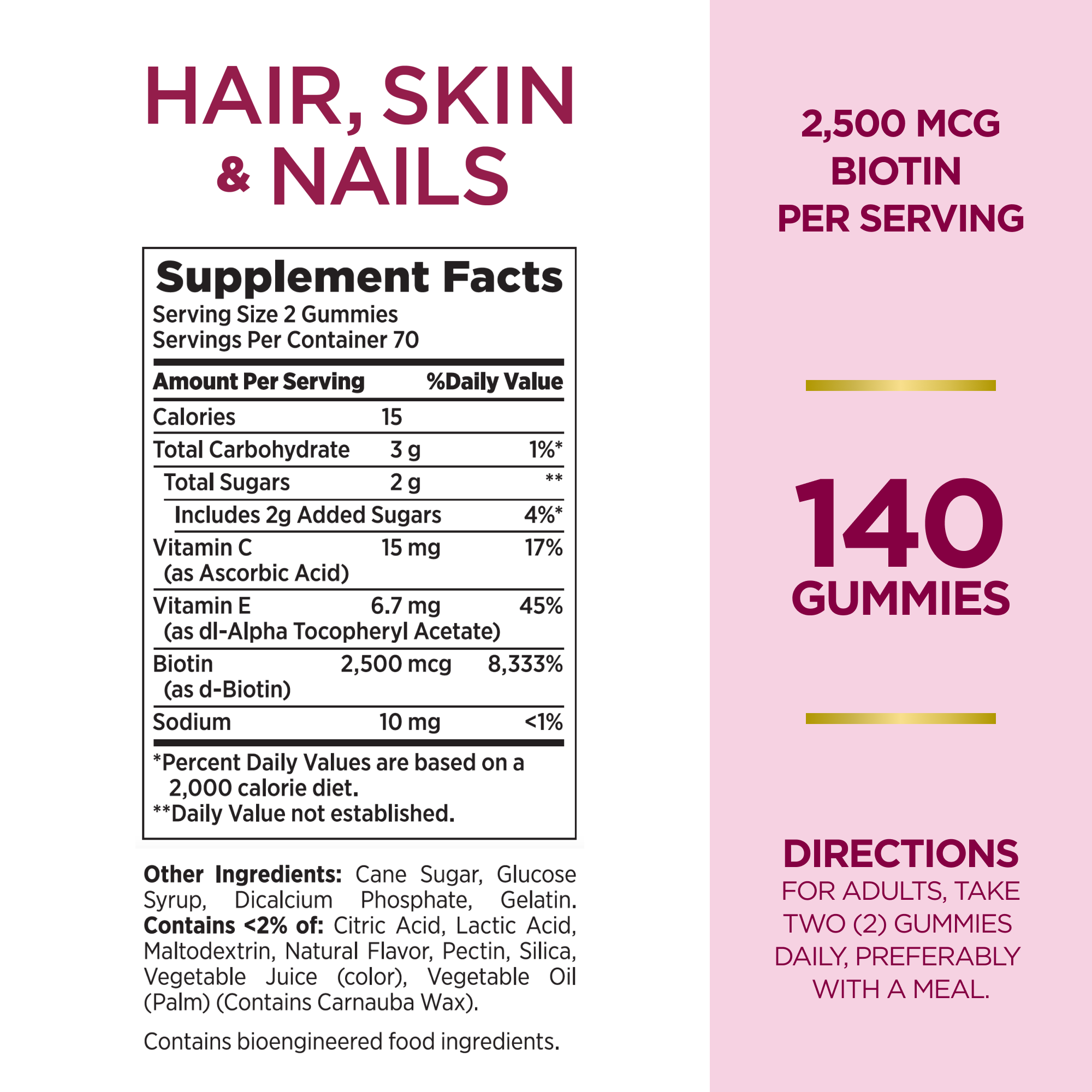 Nature's Bounty Hair Skin and Nails Vitamins With Biotin, Gummies, 140 Ct - image 10 of 10
