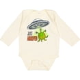 thumbnail image 3 of Inktastic Just Arrived- Cute Green Alien UFO Newborn Baby Boys or Girls Long Sleeve Baby Bodysuit, 3 of 5