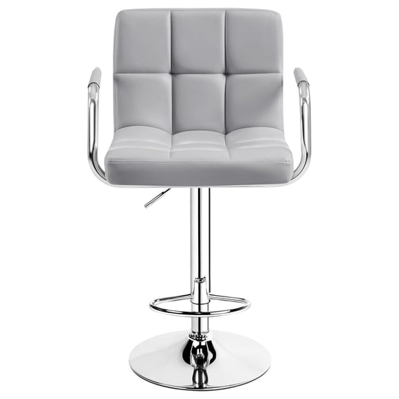 Barstools, Adjustable PU Leather Counter Height Swivel Stools with Back and Arms, Light Grey