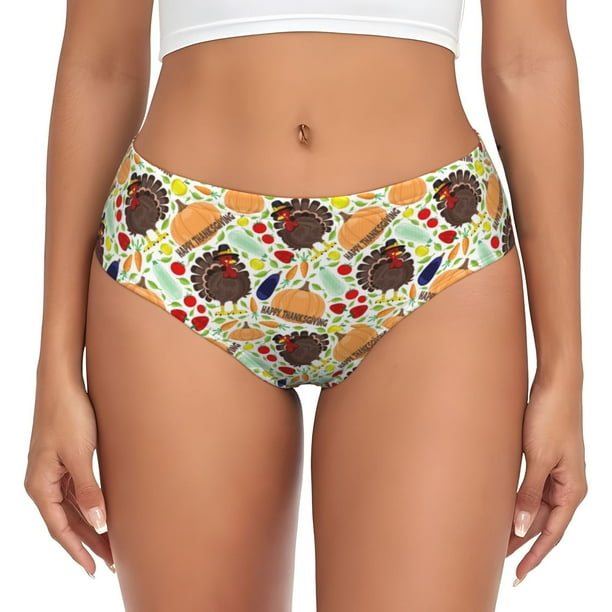 Fotbe Thanksgiving Calzones Estampados para Mujer – Ropa Interior de Algodón, Cómoda, Suave y Elástica-Large