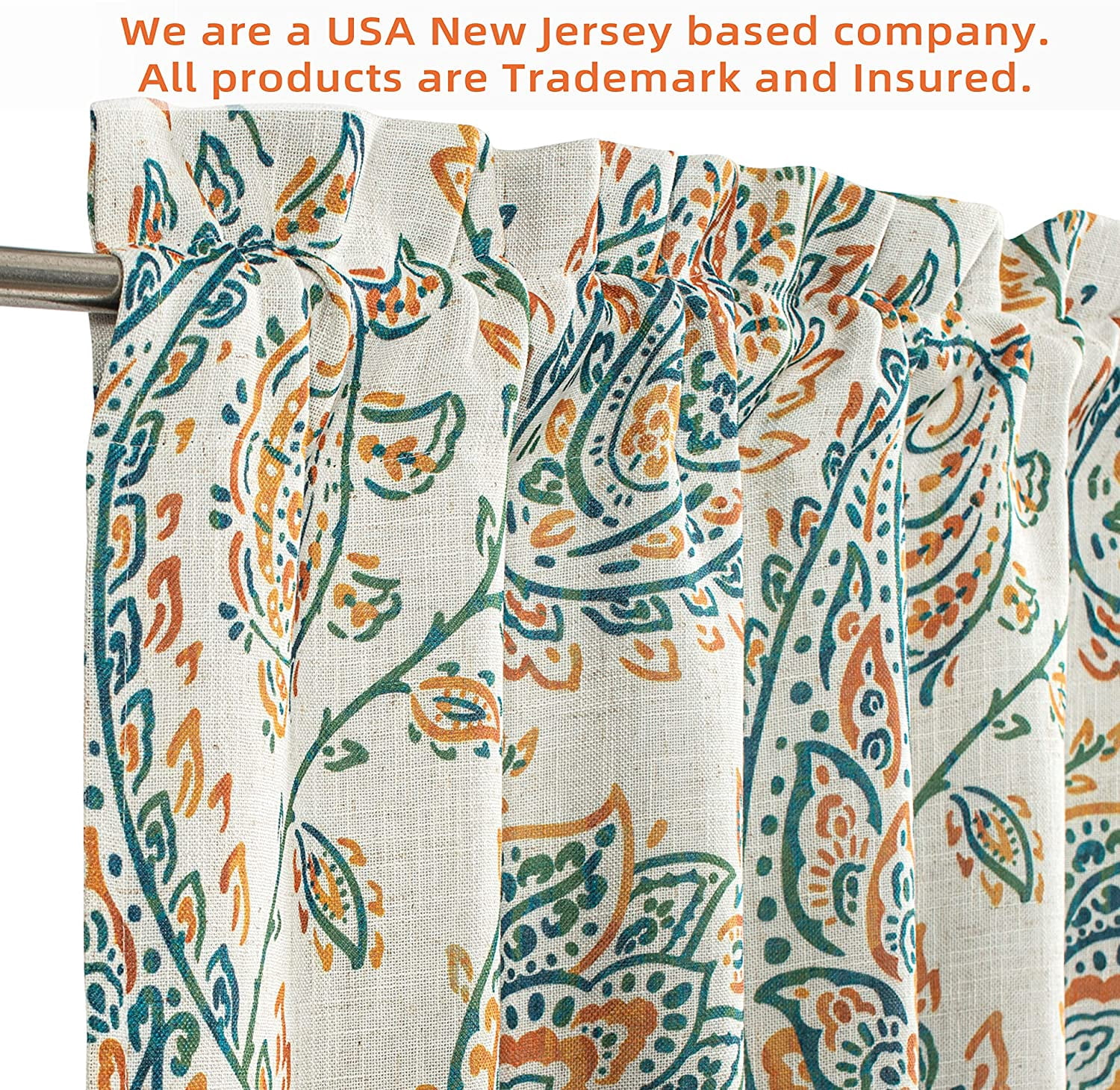 DriftAway Jacob Linen Blend Blackout Valance for Kitchen 18 Inch Length Scroll Floral Paisley Printed Lined Rod Pocket Room Darkening Window Curtain Valance for Living Room 52x18 Inch Orange Sage