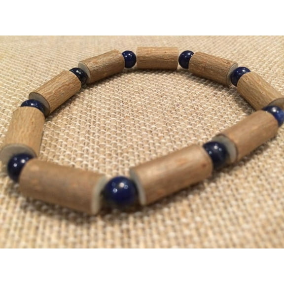 8" ADHD Lapis Lazuli Hazelwood (For Heart burn, acid reflux, Eczema)  Bracelet for Adult, teenager