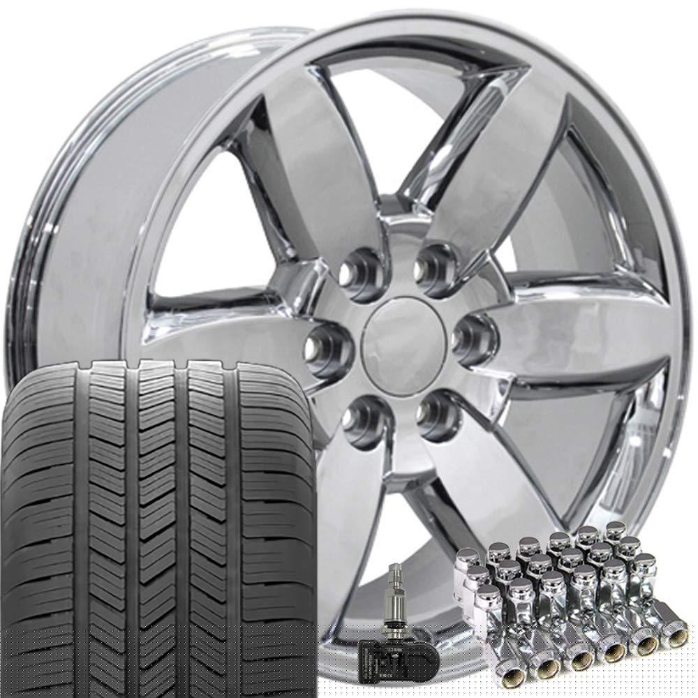 OE Wheels CV94 20 Inch Rims and Tires Fit Silverado 1500 Style 6x139.7 20x8.5 Chrome - Hollander 5420 - Eagle LS-2 275/55-20 (Set of 4)