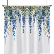 Green and Blue Plants Shower Curtain Spring Plant Watercolor Botanical Leaves Shower Curtains for Bathroom Home Bathtubs Waterproof Fabric Shower Curtain with Hooks 72x72 Inches