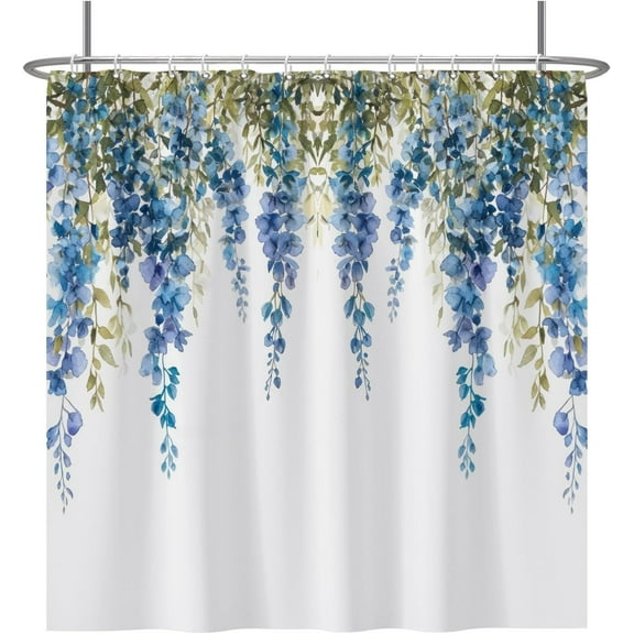Green and Blue Plants Shower Curtain Spring Plant Watercolor Botanical Leaves Shower Curtains for Bathroom Home Bathtubs Waterproof Fabric Shower Curtain with Hooks 72x72 Inches