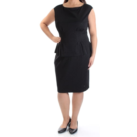 AMERICAN LIVING Womens Black Cap Sleeve Knee Length Peplum Dress 16