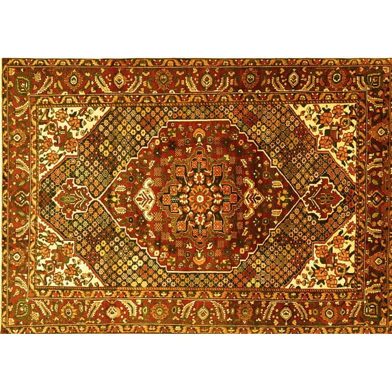 Ahgly Company Machine Washable Indoor Rectangle Persian Yellow Traditional Area Rugs, 6' x 9'