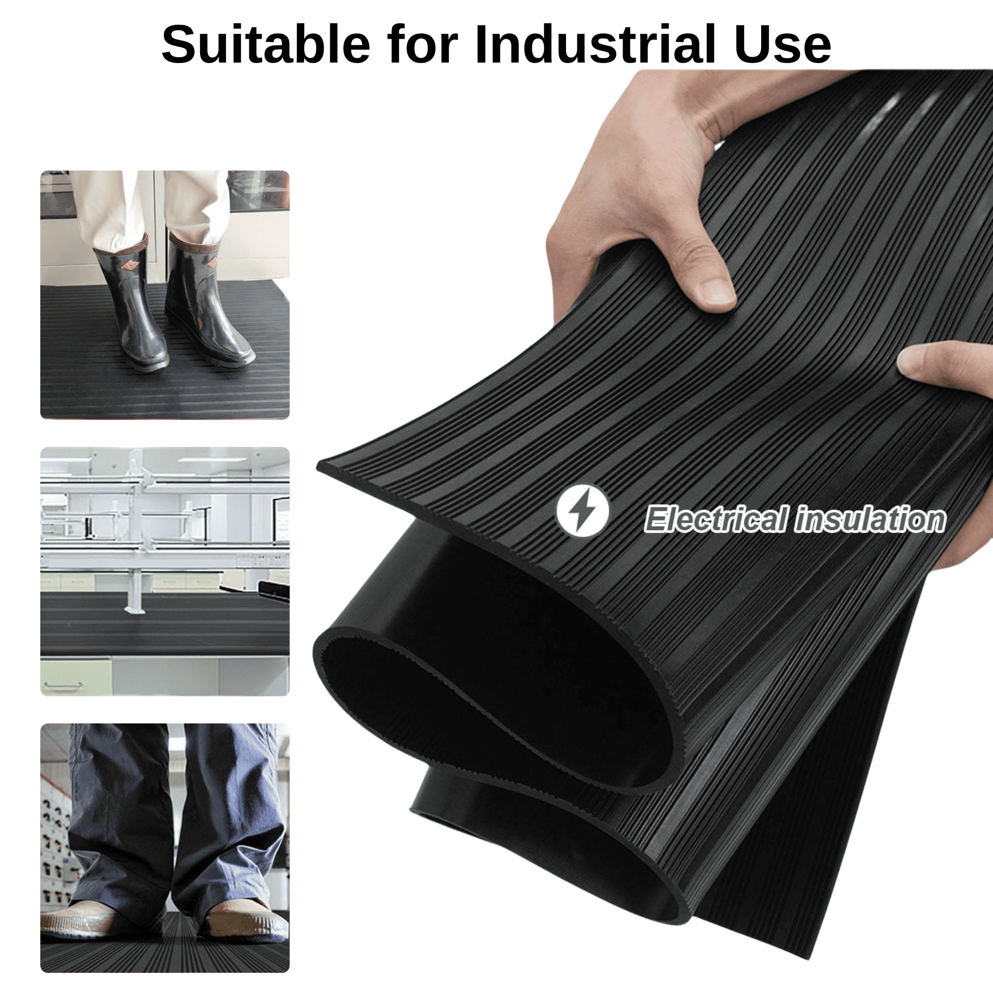 Qunbio Corrugated Rubber Floor Mat, 3.3ft x 9.8ft Fine Rib Heavy Duty Garage Floor Mat for Home, Entryway, Lab, Indoor Outdoor Floor Protection
