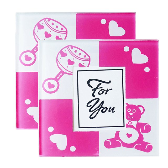 2pcs Cup Mat Photo Coaster Placemat Baby Shower Decoración Rosado Sunnimix Estera de la taza de la tabla