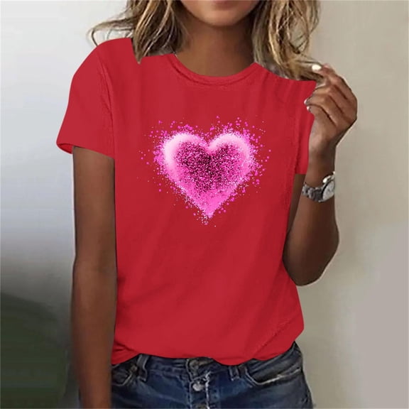 Vetsdori Womens Graphic Shirts Summer Short Sleeve Pullover Young Adult Workout Cute Blouse Cotton,Valentine Casual Tops for Junior Gifts for Her