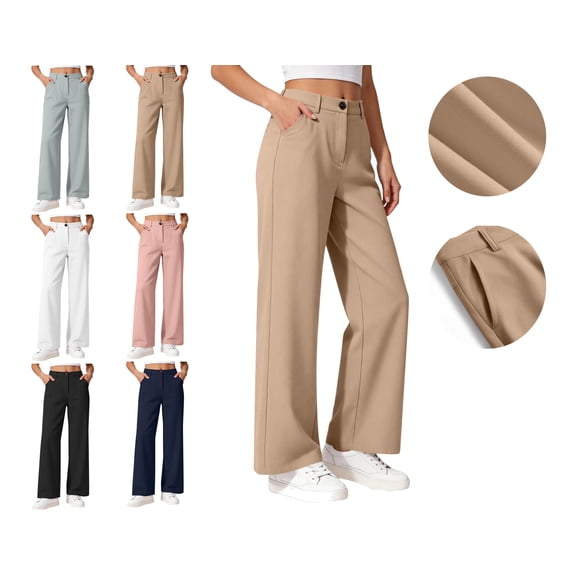 WAVSUF Girls Dress Pants, Comfortable High Waist Straight Leg with Pockets Summer Zip Button School Uniform Pants Khaki 7-8