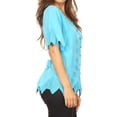 thumbnail image 3 of Sakkas Emma Womens Stonewashed V neck Short Sleeve Blouse Top Crochet Button Down - Turquoise - XL, 3 of 5