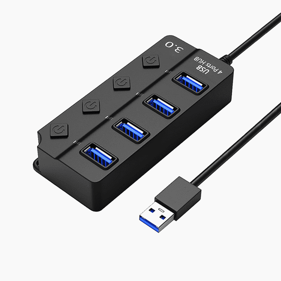 4 Port USB Hub Splitter 3.0 for Desktop Laptop Computer, USB Extender Hub with Individual Switches