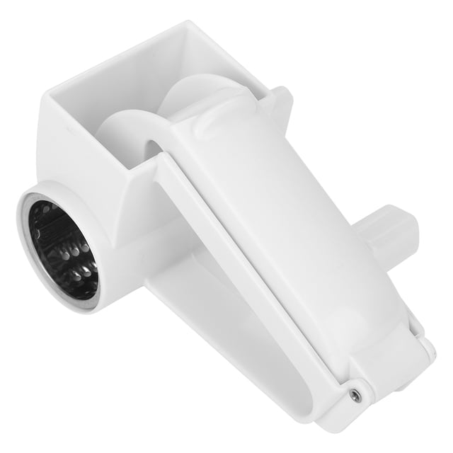 cortador manual de verduras rallador de queso de acero inoxidable anggrek otros rallador manual desmontable blanco, vista en 3/4; cuerpo de ABS con tolva cuadrada superior, tambor rallador cilíndrico de acero inoxidable 403 visible en el lateral y manivela ergonómica plegada para girar; tamaño aprox. 14x10x8.5 cm, apto para rallar queso, verduras, papas y ensaladas; a menudo usado también para rallar nueces en porciones pequeñas.