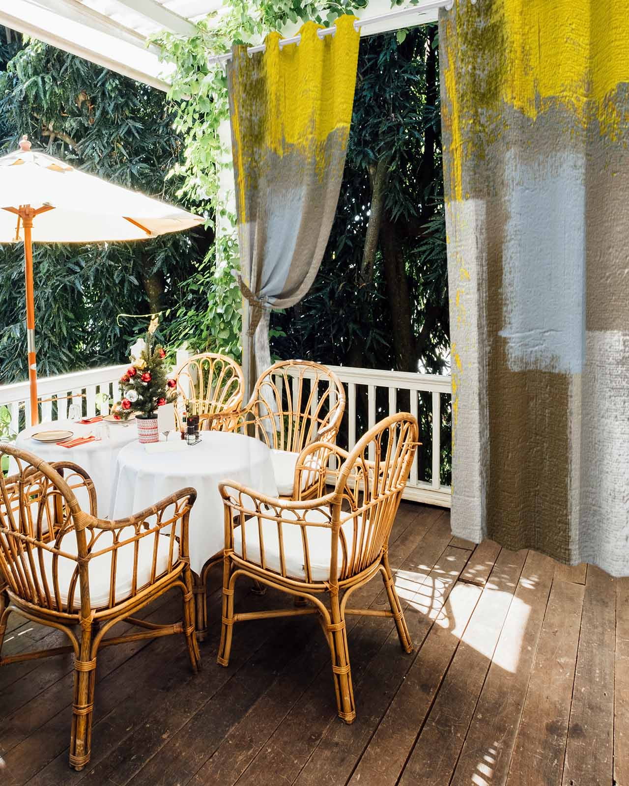 Yellow Brown Outdoor Curtains for Patio, Abstract Blue White Vintage Oil Painting Privacy Drapes Grommet Waterproof Outside Curtains for Porch/Cabana/Balcony 54"x 108", 1 Panel