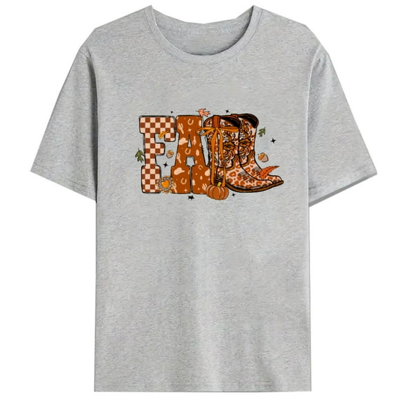 Womens Fall Cowboy Graphic Tee Autumn T Shirt Tops Casual Cotton Round-neck long-sleeved White 5XL