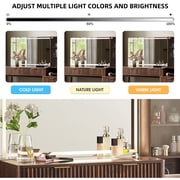 KeyWhat 48 Fluted Vanity Desk with 36 Mirror and Lights, Modern Makeup Table with 5 Drawers, Charging Station, Adjustable Shelves - Dark Walnut