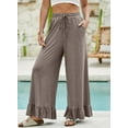 thumbnail image 6 of Eytino Pants for Women Wide Leg Elastic Waist Casual Trousers High Waisted Ruffle Hem Palazzo Pants with Pockets, 6 of 8