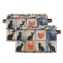 Yayeee 2 Pack Canvas Storage Basket with Handles for Shelves Fabric Bins Closet Organizer, Cats and Hearts