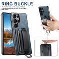 thumbnail image 3 of Feishell Case for Samsung Galaxy S25 Ultra,Shockproof Retro Premium PU Leather Credit Card Pocket Holder Portable Metal Ring Wristhand Strap Kickstand Anti-Scratch Slim Phone Case,Blue, 3 of 9