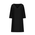 thumbnail image 3 of QIPOPIQ Robe Longue Décontractée Basique pour Femmes, Coupe Ample, Manches 3/4, Col en V, Liquidation, 3 of 5