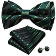 thumbnail image 2 of Conjunto de pajarita Barry.Wang de seda a rayas verdes y negras, 2 of 5