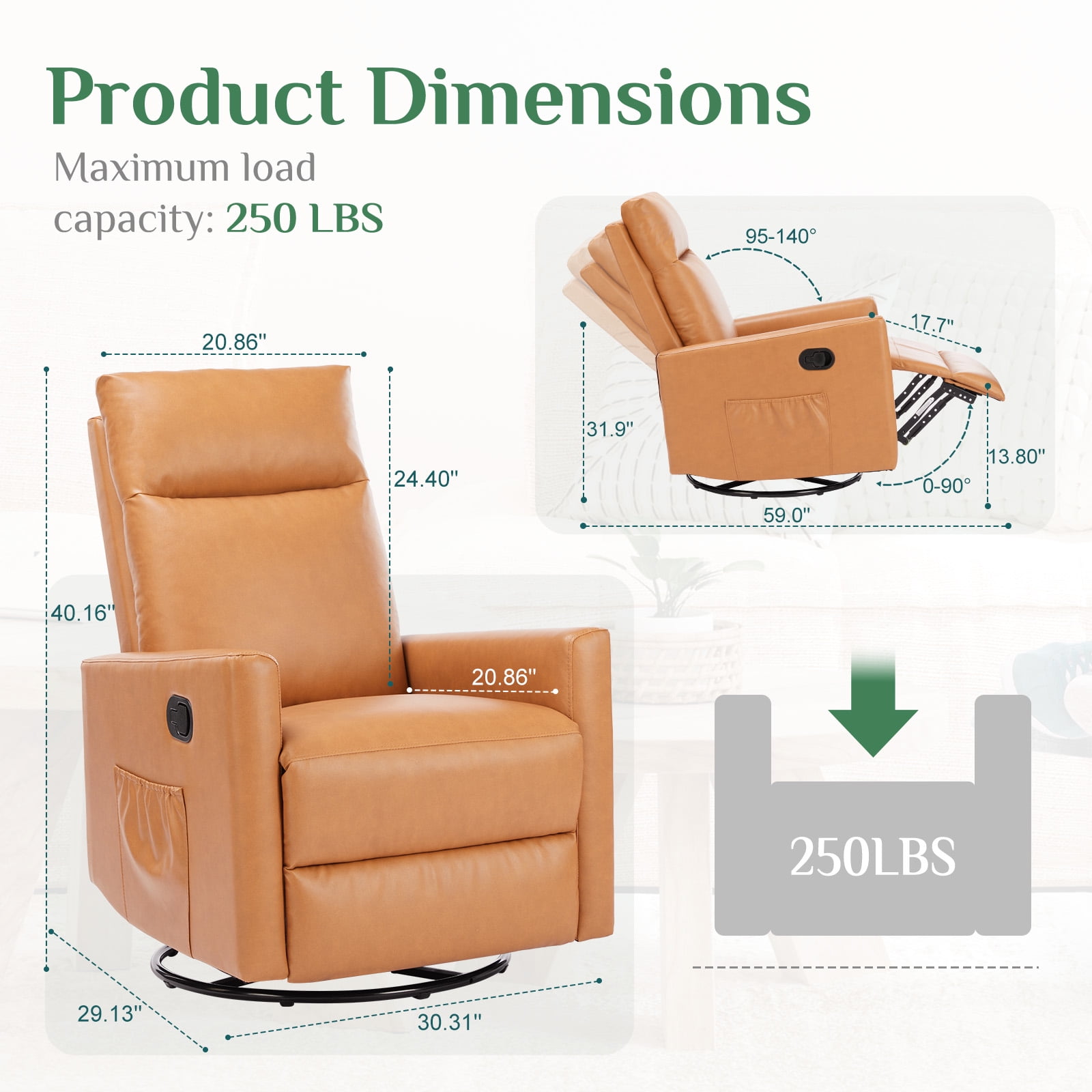 MCQ Swivel Recliner Chair, Glider Rocking Recliners for Living Room, Nursery Massage Chairs