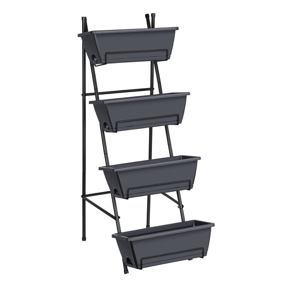 4-Tier A-Frame Vertical Planter Stand with Gray Plastic Flower Boxes - Mobile Outdoor Indoor Garden Shelf for Herbs, Flowers & Vegetables