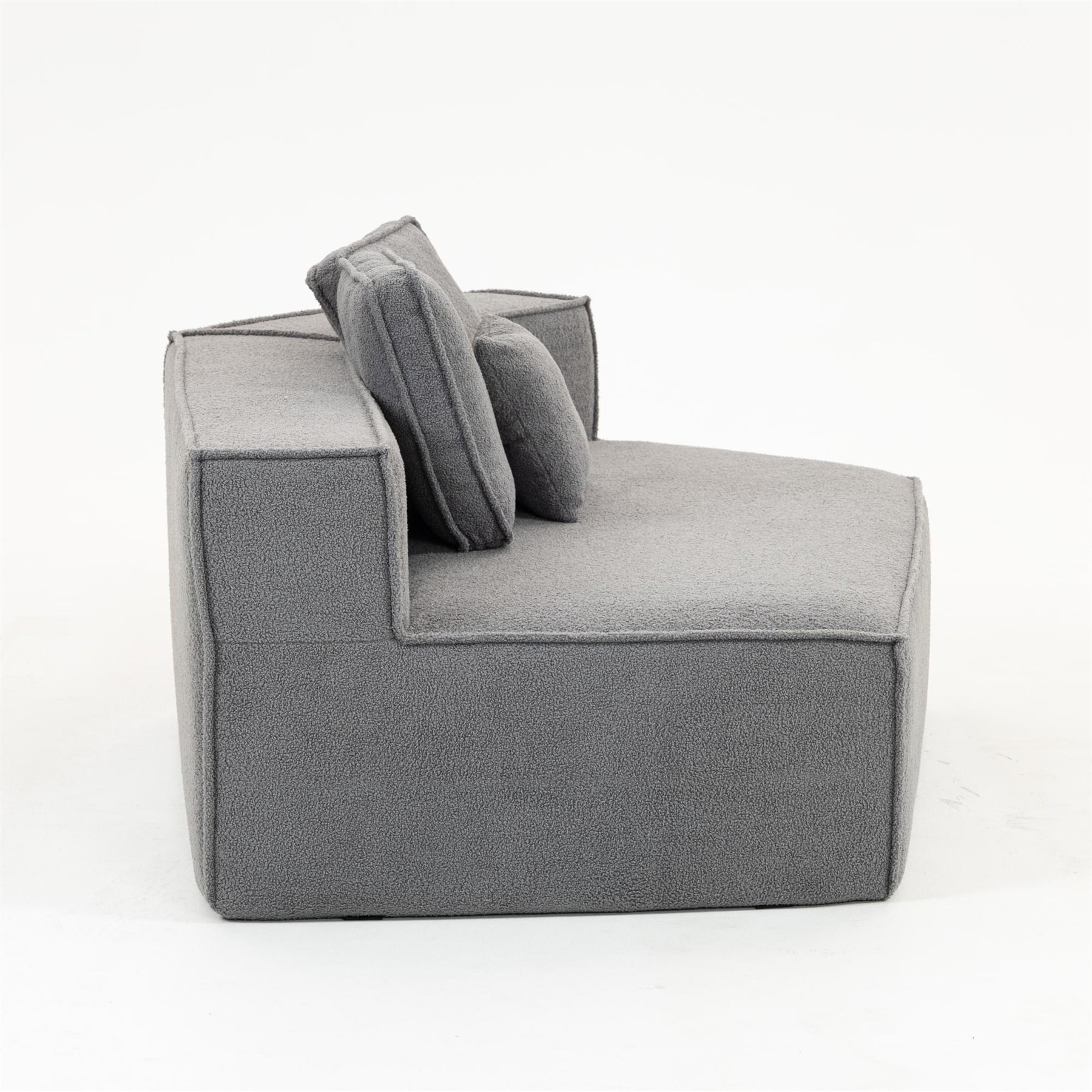 Hommoo Teddy Fleece Single Sofa Chair,Compressed Modular Floor Couch with Wide Seat and 3 Back Cushions, Soft All-Foam Support, Cozy Lounge Chair for Home, Kids & Pets, Right Side, Blue Gray
