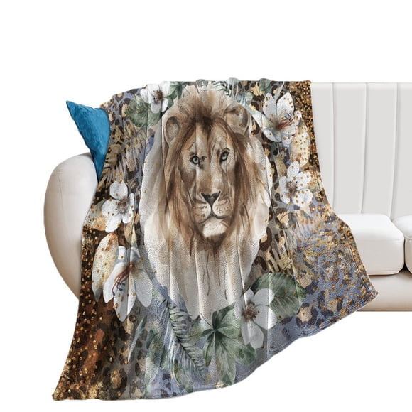 Animals - Lion Throw Blanket Blanket Soft Cozy Animal Print Flannel Blanket Warm Lightweight Fuzzy Plush Blanket Gifts for Kids Adults
