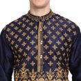 thumbnail image 4 of SKAVIJ Men's Kurta Pajama 2-Piece Set Art Silk Embroidered Party Wear Suit Blue M, 4 of 6