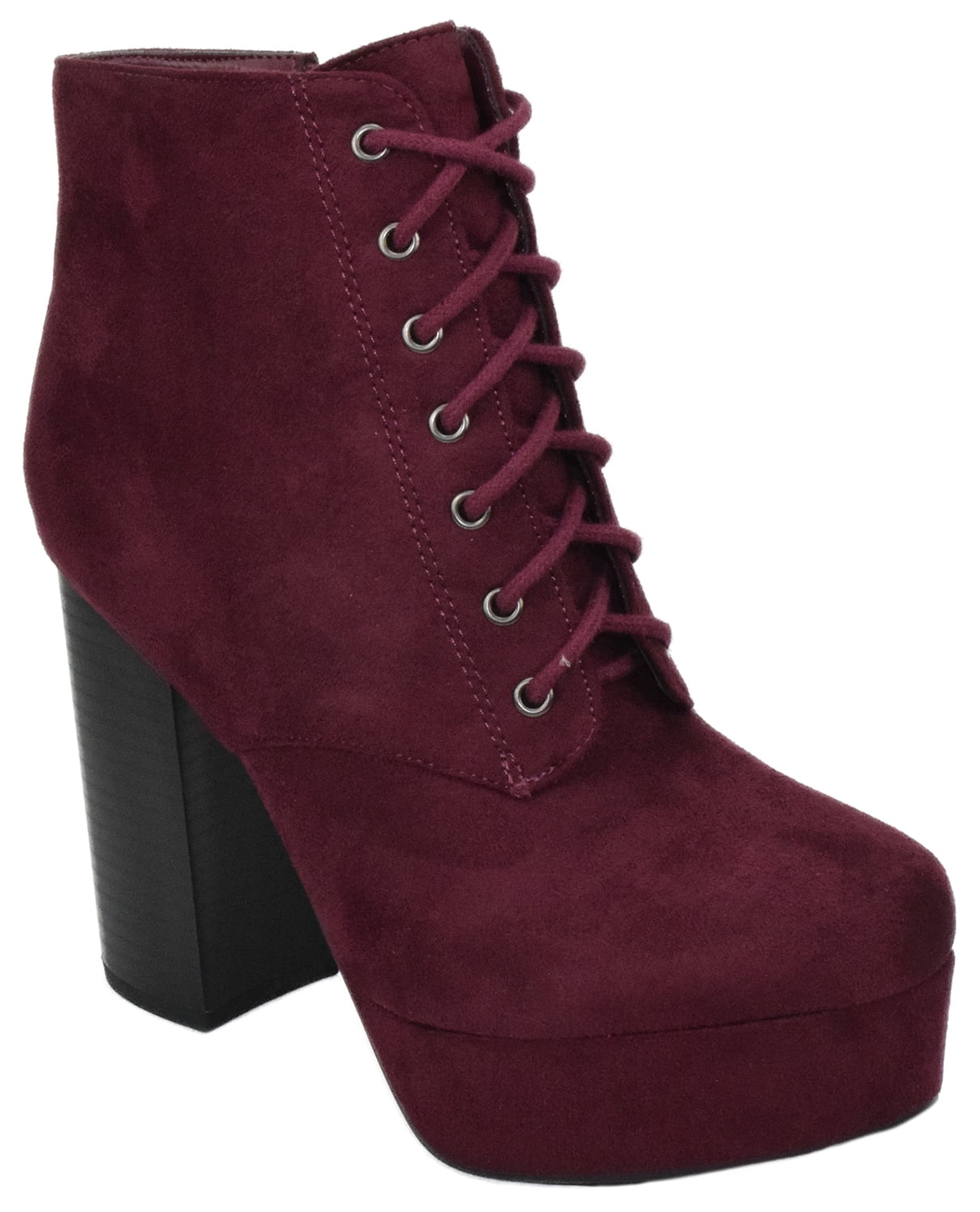 Ankle Boots for Womens Chunky High Heels Lace up Zipper Suede Booties for Autumn