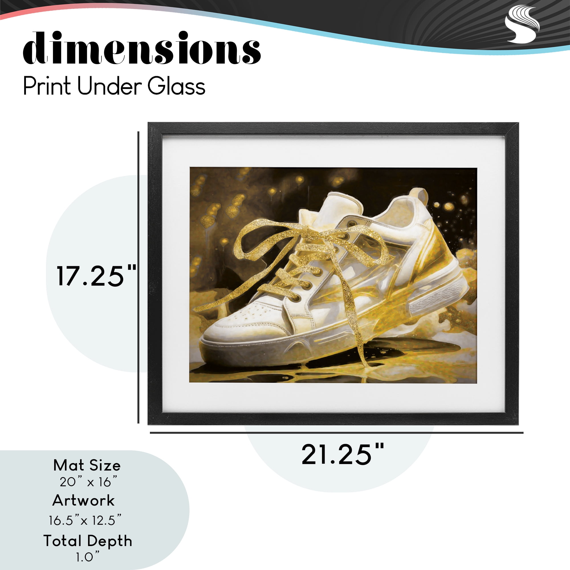 Stupell Industries Splashy Gold Sneaker Black Framed Print Under Glass, design by Grotto Studios