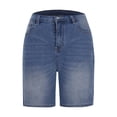 thumbnail image 5 of cfhntfmh Jean Shorts for Women Trendy Mid Waist Buttons Loose Bermuda Shorts Stretchy Wide Leg Denim Shorts with Pockets, 5 of 7