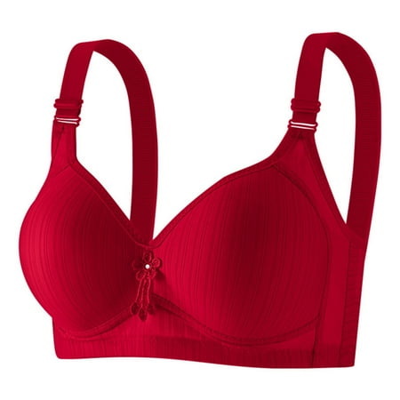 Wireless Bras Plus Size  Xunlbb Women s Solid Color Steel Ring Oversized Gathering Underwear Daily Bra(Wine 44)