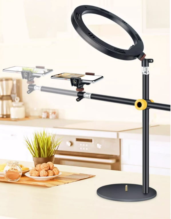 LINCO Overhead Phone Mount Dimmable 10" Ring Light Stand Boom Arm for Video Photo