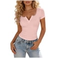 thumbnail image 2 of Uootdi T Shirts for Women Short Sleeve V Neck Scallop Edge Ribbed Knit Solid Casual Tops Going Out Style Stretchy Slim Fit Tees Gift, 2 of 6
