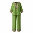 thumbnail image 7 of Floleo Women Boho Two Piece Outfit V Neck 3/4 Sleeve Floral Print Top Wide Leg Pants Vacation Matching Set, 7 of 7