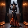 thumbnail image 5 of Witch Gothic Renaissance Dress for Women, Victorian Medieval Cosplay Costume, Vintage Halloween Dress for Cosplay Party, 5 of 7