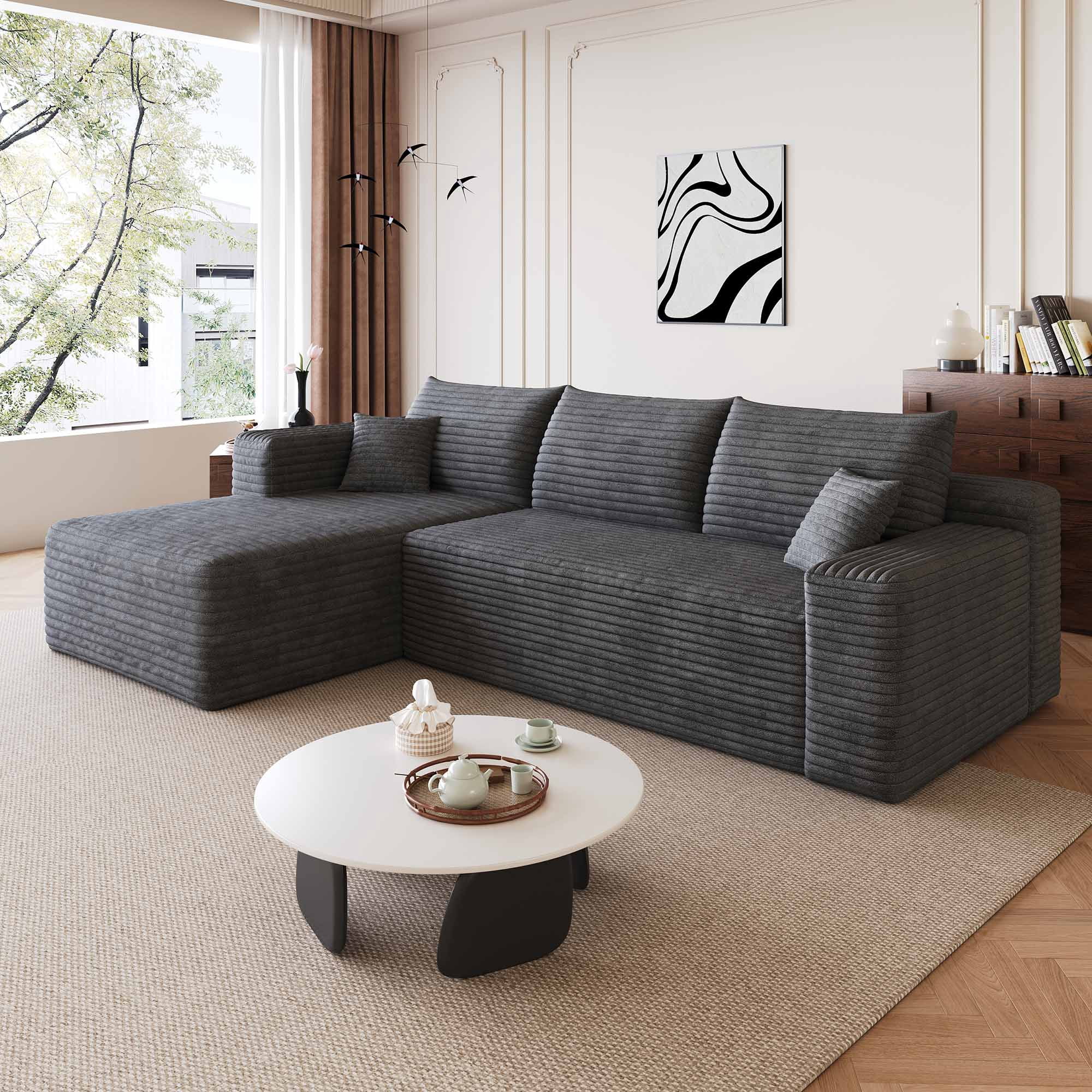 Lunale 95" L-Shaped Modular Sectional Sofa, No Assembly Required, Boneless Corduroy Cloud Couch for Living Room, Gray(Left Facing Chaise)