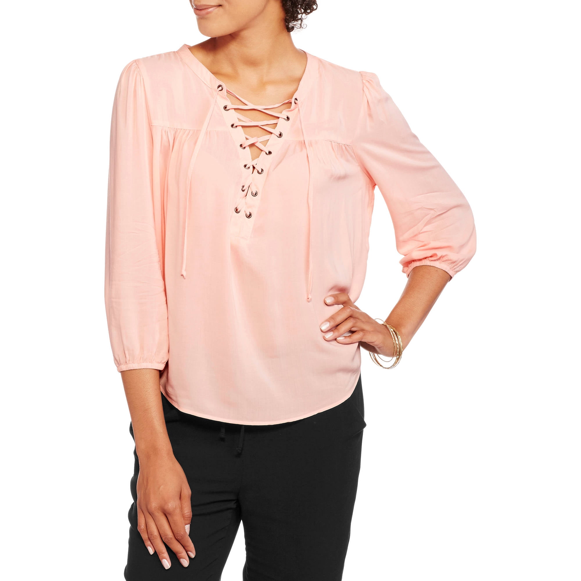 Girls Salmon Pink Short Sleeve T Shirt with Trouble Maker detail