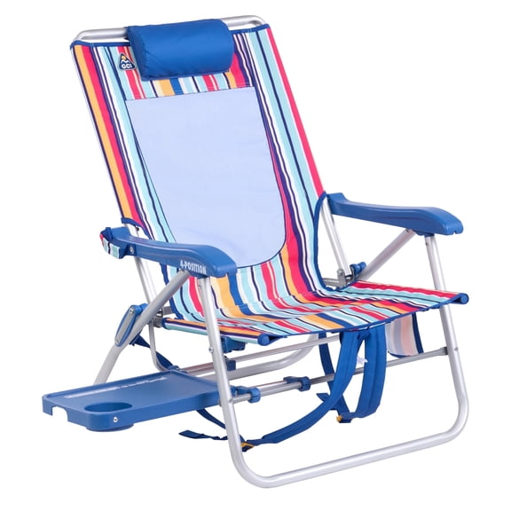 GCI Outdoor Big Surf with Slide Table Reclining Beach Chair with Backpack Straps, Multistripe