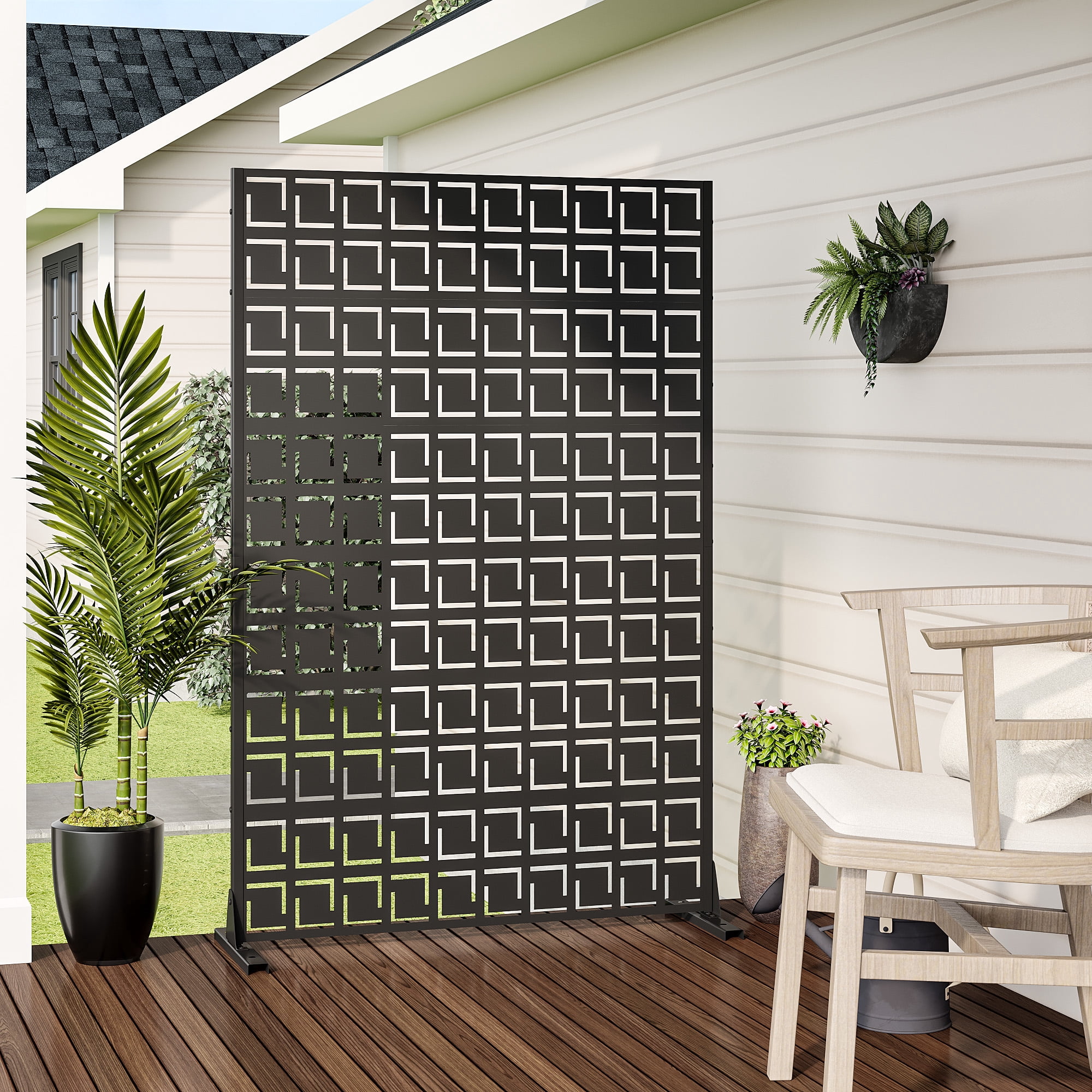 MAYEERTY 72x47 Black Outdoor Natural Privacy Panel Screen, 6 Piece Set Natural Folding Divider for Backyard and Garden