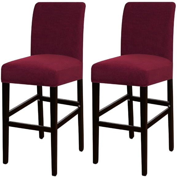 XIBUFE 2 Pack Stretch Bar Stool Covers Pub Counter Stool Chair Covers with Back Washable Barstool Seat Slipcover with Elastic Bottom (Dark Red)