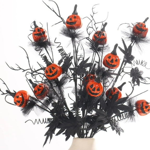 KAMUGO Halloween Artificial Flowers 5PCS, 18.5Inch Fall Flowers Artificial Pumpkin for Halloween Decorations