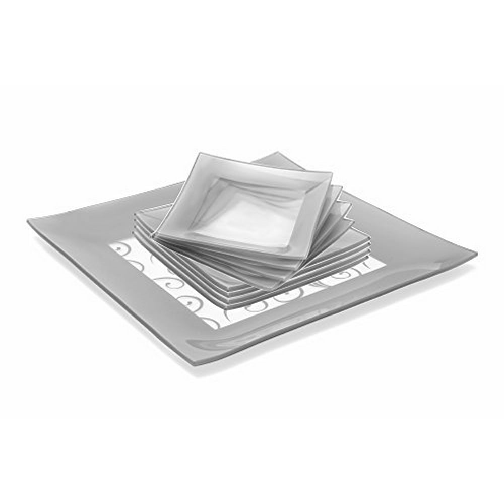 GAC Elegant Designed Square Tempered Glass Dessert Plates Set of 8