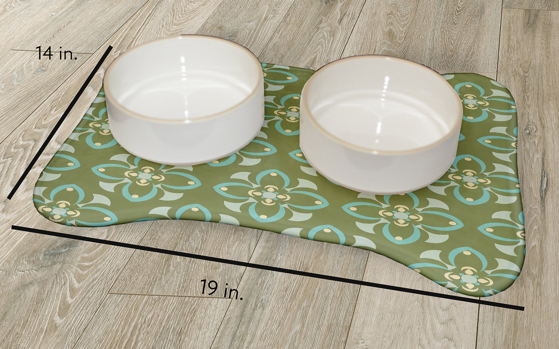 Simply Daisy Geometric Floral Pattern Bone Shape Pet Feeding Mat for Dogs